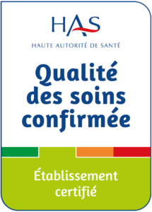 Macaron de niveau de certification (3) HAS - Qualité des soins confirmée pour l'HADAR, établissement certifié, logo officiel