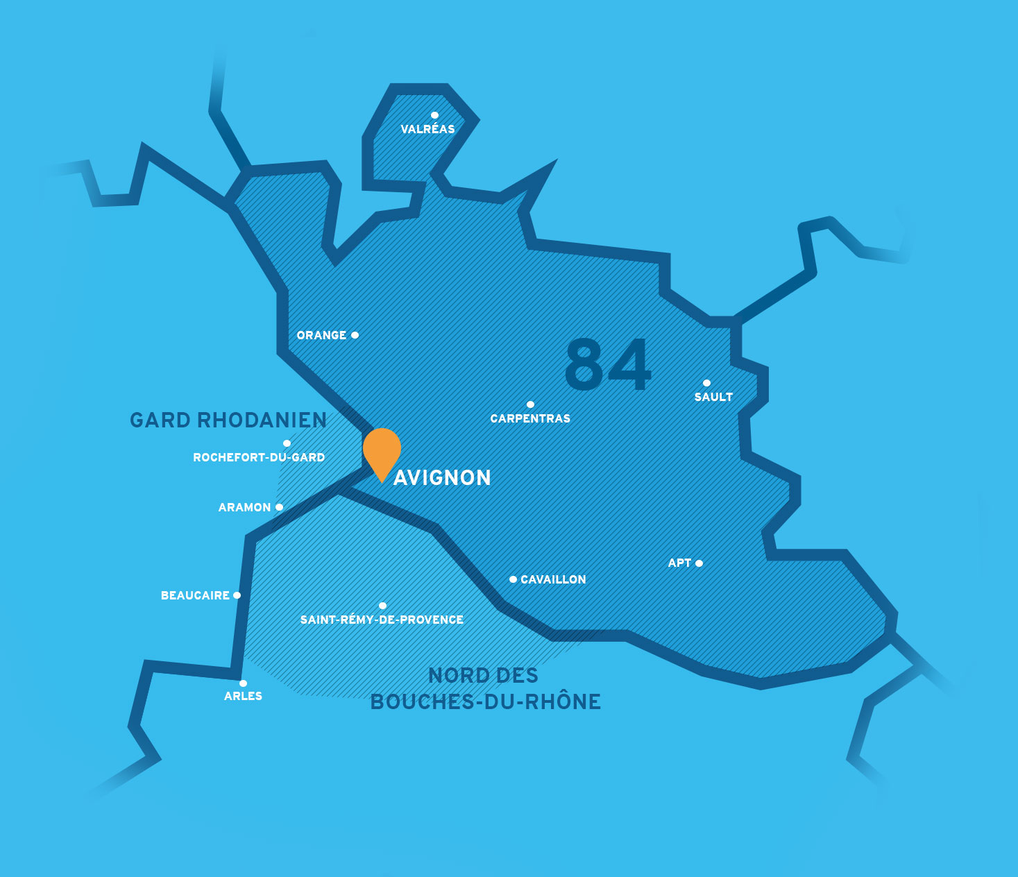 Secteurs d’intervention de l'HADAR services de HAD, SSIAD et ESA autour d'Avignon